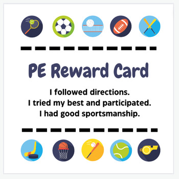 Preview of Physical Education Reward Card (PE Reward System)