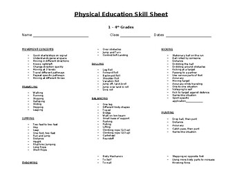 Preview of Physical Education Skills Sheet - Formative and Summative