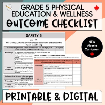 Preview of Physical Education & Wellness 5 Outcome Checklist - NEW PEW Alberta Curriculum