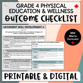 Preview of Physical Education & Wellness 4 Outcome Checklist - NEW PEW Alberta Curriculum