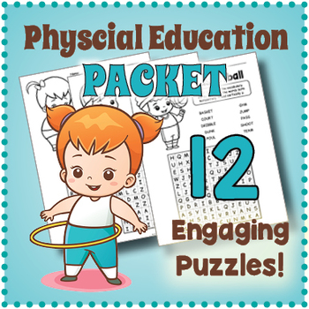 Preview of (Kindergarten, 1st, 2nd Grade) PE & SPORTS Word Search Worksheet Packet
