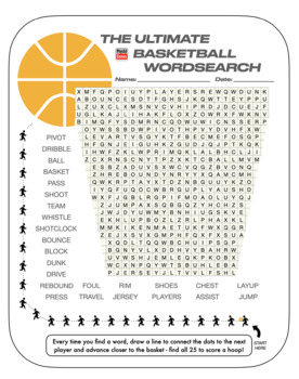 Preview of Basketball Wordsearch (Physical Education)