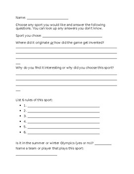 Preview of Physical Education make up worksheet
