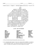 Physical Exercise and Mental Health - Word Search Worksheet - Form 1