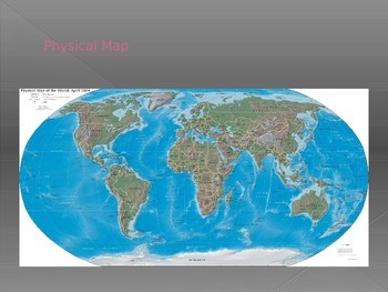 physical world map with rivers and mountains