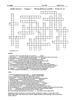 Preview of Physical Fitness -HS Health Science and PE-Crossword with Word Bank Worksheet-F3