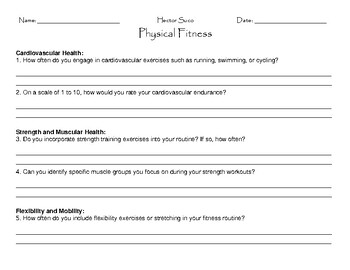 Preview of Physical Fitness Worksheet For Health, Wellness, & Performance