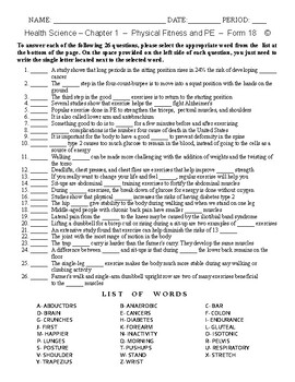 Exercise, Physical Education, and Fitness Word Search Vocabulary Worksheet