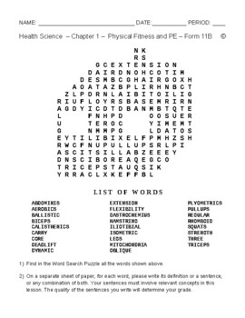 Preview of Physical Fitness and PE - Word Search Worksheet - Form 11