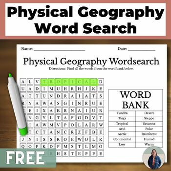 Preview of Physical Geography Word Search Free Vocabulary Review Activity