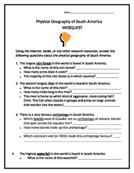 Preview of Physical Geography of South America Webquest (Answer Key Included!)