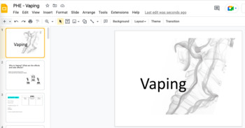 Preview of Physical Health and Education - Career Life Education - Vaping
