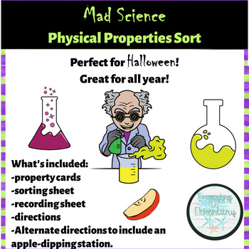 Preview of Physical Properties & Adjective Sort - Mad Science or Halloween Theme