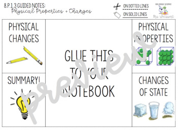 Preview of Physical Properties and Changes Guided Notes + Foldable