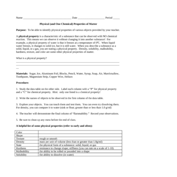 Preview of Physical Properties of Matter Activity