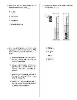 Physical Properties of Matter Quiz, Test, or Worksheet by Jodi's Jewels