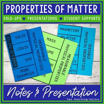 Preview of Physical Properties of Matter Vocabulary - Foldable Notes Worksheets & Slides