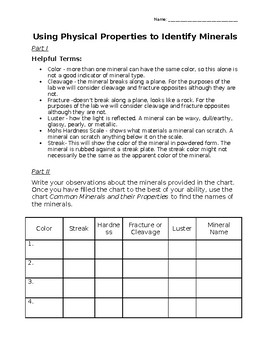 Preview of Physical Properties of Minerals - Lab worksheet