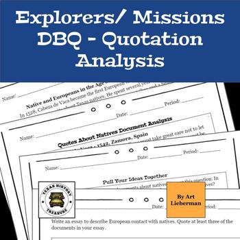 Preview of Explorer and Missionary Quotations Analysis | 7th Grade | Texas History DBQ