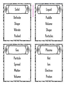 Physical Science Changes and States of Matter Game Cards Vocabulary ...