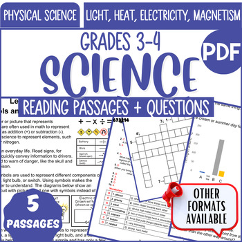 Preview of Physical Science Comprehension Light Heat Electricity Magnetism Grade 3 and 4