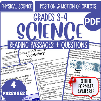 Preview of Physical Science Comprehension Position and Motion of Objects 3rd and 4th Grade