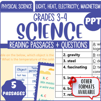 Preview of Physical Science Comprehension PowerPoints Light Heat Electricity Magnetism