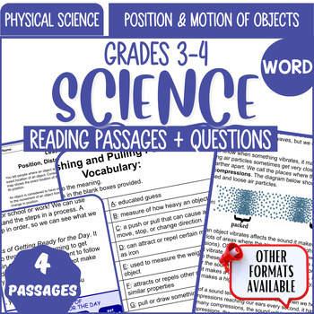 Preview of Physical Science Comprehension Word Document Position and Motion of Objects