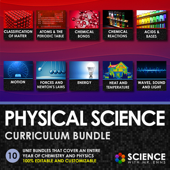 Preview of Physical Science Curriculum With PPTs Worksheets Labs Quizzes Test for MS & HS