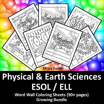 Preview of Physical Science ESOL / ELL 150+ Word Wall Coloring Sheets, Chemistry, Physics