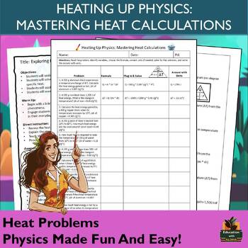 Preview of Physical Science Heat Problems Worksheet with Lesson Plan, Notes Page & More!