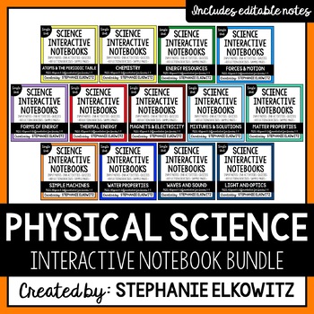 Preview of Physical Science Physics Interactive Notebook Bundle | Editable Notes