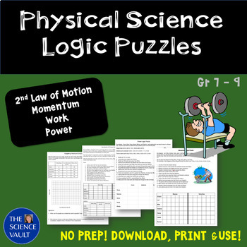 Preview of Physical Science Logic Puzzles 2nd Law of Motion, Momentum, Power & Work
