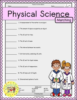 Physical Science Matching by Teaching Tykes | Teachers Pay Teachers