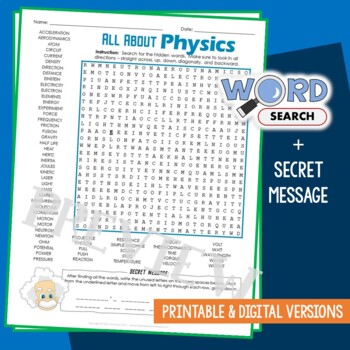 Preview of Physical Science Physics Word Search Vocabulary Activity Worksheet Middle School