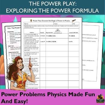 Preview of Physical Science Power Problems Worksheet with Lesson Plan, Notes Page & More!