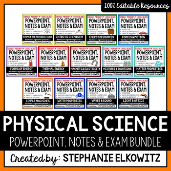 Preview of Physical Science Presentations, Notes & Exams | Microsoft & Google | Editable