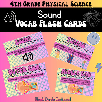 Preview of Physical Science Printable Vocabulary Flashcards: Sound Waves FREEBIE
