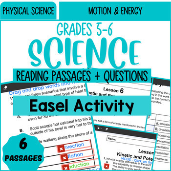 Preview of Physical Science Reading Comprehension Motion & Energy Easel Activity Grade 5-6