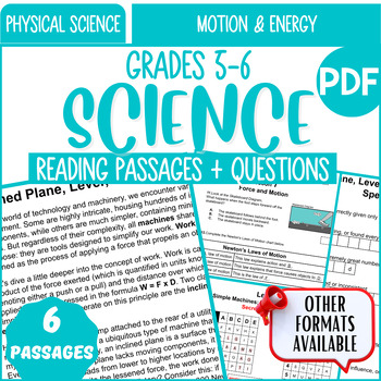 Preview of Physical Science Reading Comprehension Motion and Energy Fifth and Sixth Grade