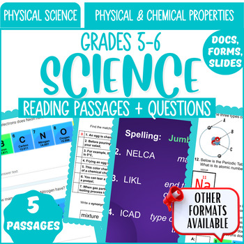 Preview of Physical Science Reading Comprehension Physical and Chemical Properties