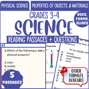 Preview of Physical Science Reading Comprehension Properties of Objects and Materials