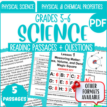 Preview of Physical Science Reading Passages Physical and Chemical Properties Grades 5-6