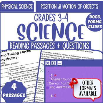 Preview of Physical Science Reading Position and Motion of Objects Digital Resources