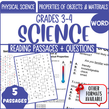 Preview of Physical Science Reading Word Document Properties of Objects and Materials