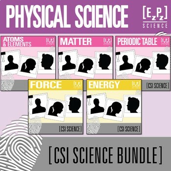 Preview of Physical Science Review Activity Bundle | CSI Science Mystery Game