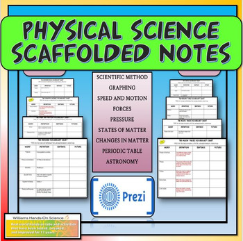 Preview of Physical Science Scaffolded/Guided Notes for a Year + 8 PREZIS