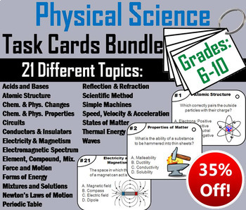 Preview of Physical Science Task Card Bundle: Waves, Circuits, Energy, States of Matter etc