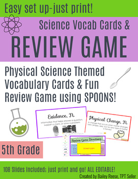 Preview of Physical Science Vocab Cards & Review Game