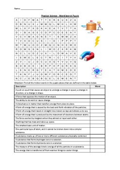 Preview of Physical Science - Word Search Puzzle Worksheet Activity (Printable)